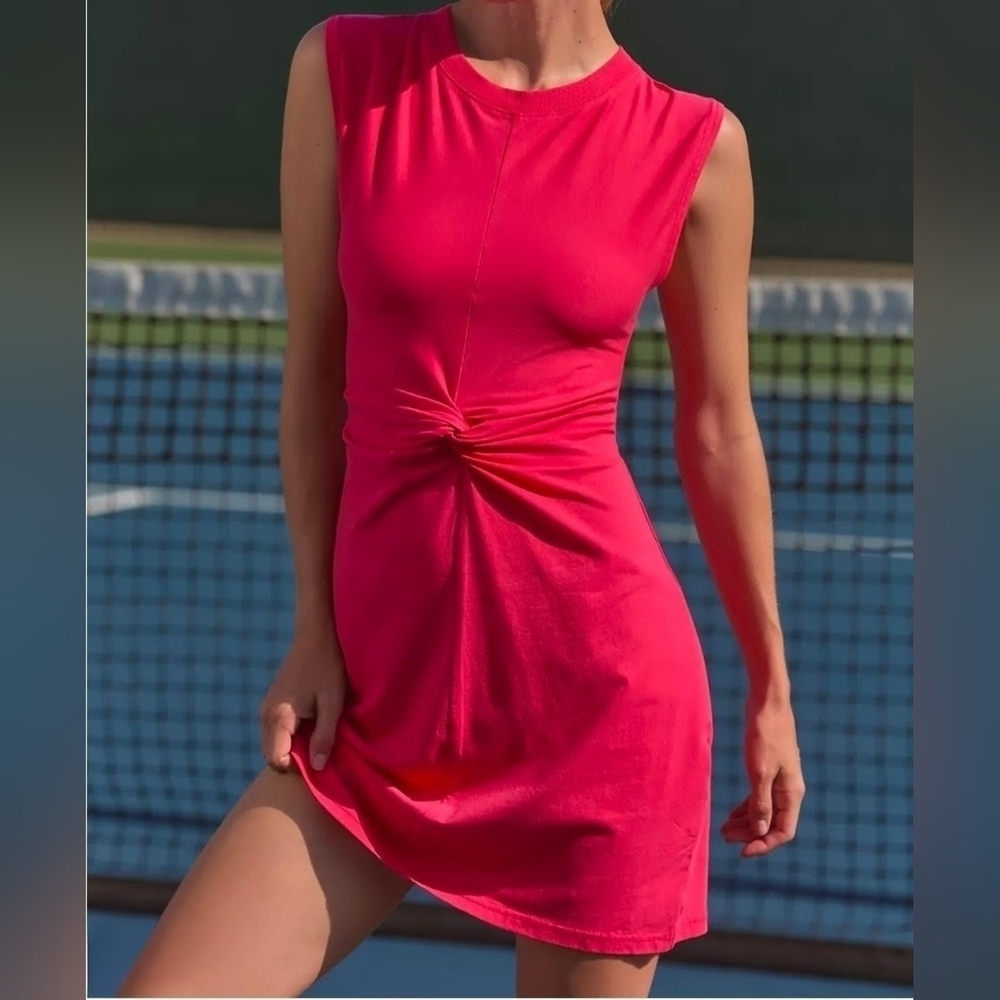 Daily Practice Twist-Front Mini Dress in Raspberry